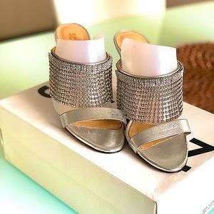 Schutz Santa Crystal Fringe Slide Sandal
